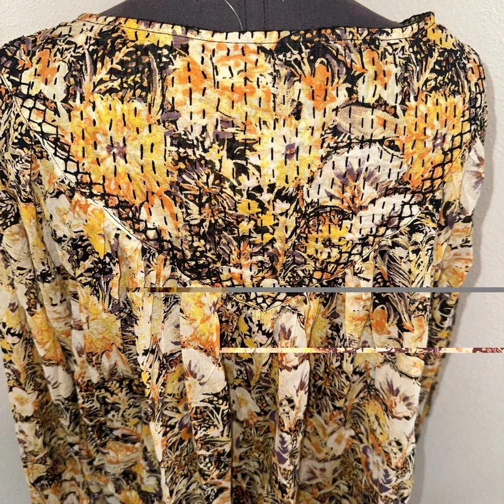 Free‎ People NWT Cool Meadow Top Buttondown Print Ruched Scoop Neck Blouse XS